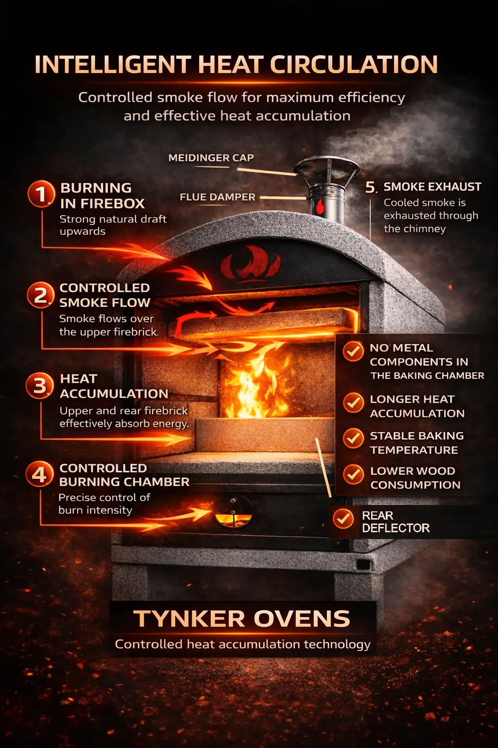 How a heat-storage wood-fired oven works, with heat stored not only in the air but in the structure itself