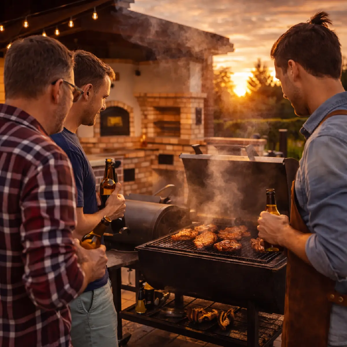 Offset BBQ with live fire, smoke and constant heat control