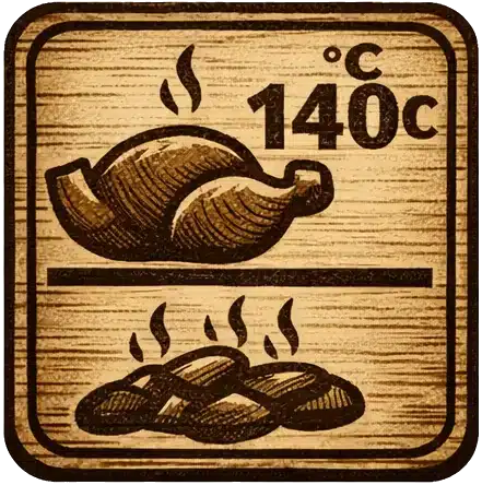 Ikona nepriameho grilovania pri teplote 140 stupňov