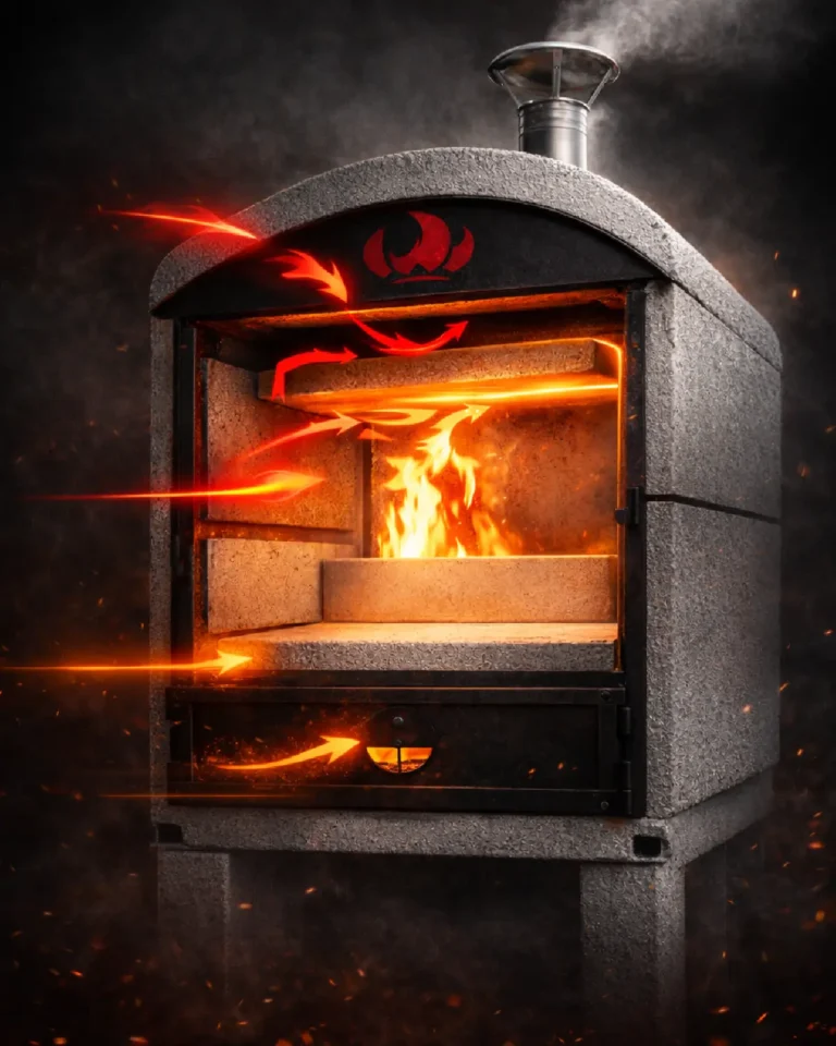 Temperature zones in a wood-fired oven