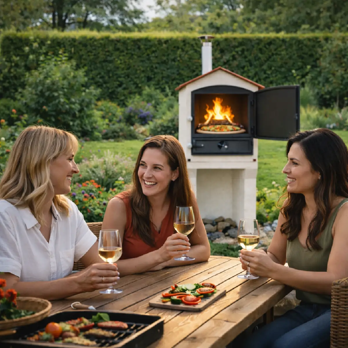 Mobile wood-fired oven for pizza, bread, grilling and BBQ by using heat zones correctly