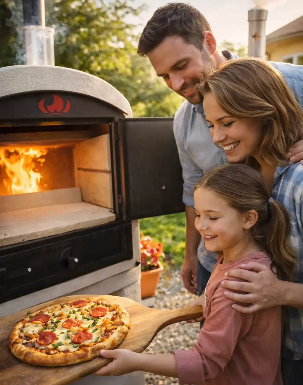 Pizza baking in a mobile Tynker Etalon oven with an evenly heated baking chamber