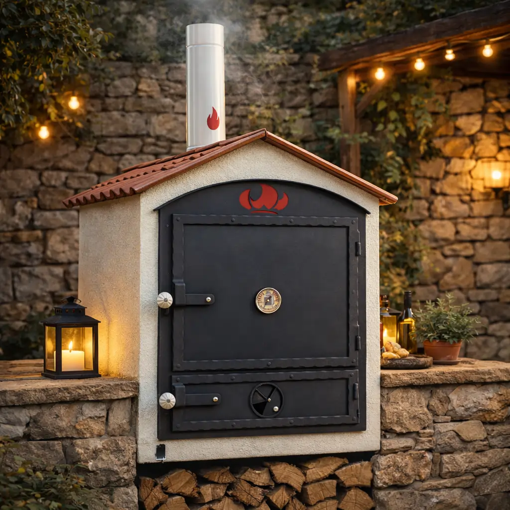 Safe movement of a mobile heat-storage wood-fired oven with stable support during installation